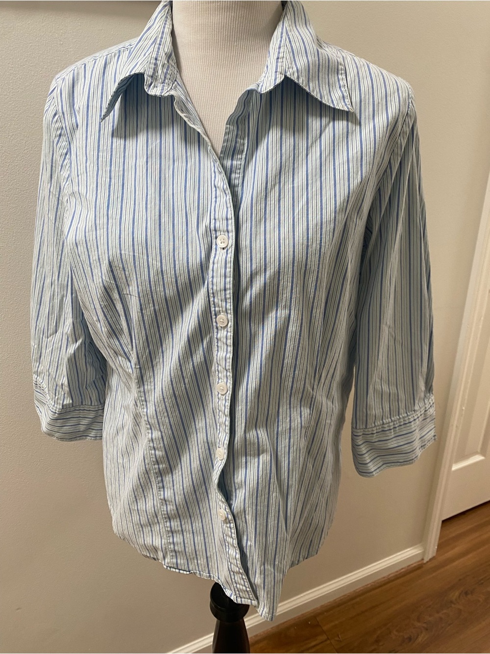 Kim Rogers Light Blue and White Striped Button-Down Blouse
